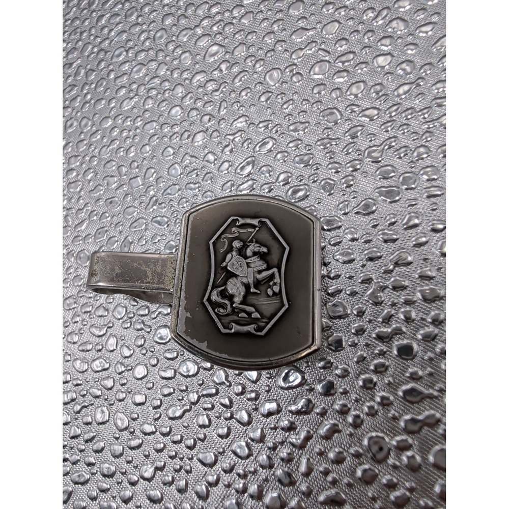 Vintage Tie Bar Clip: Knight Riding Horse Silver Tone Great Design